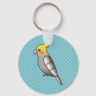 Grijze cartoon cockatiel papegaai vogel sleutelhanger