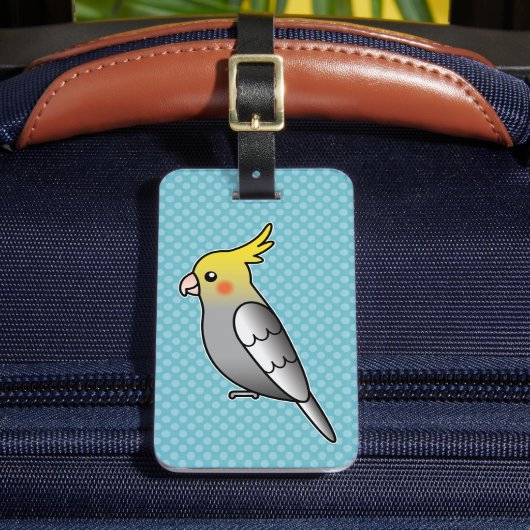 Grijze Cartoon Cockatiel Parrot Bird Bagagelabel (Voorkant Insitu 2)