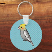 Grijze Cartoon Cockatiel Parrot Bird Sleutelhanger (Voorkant)