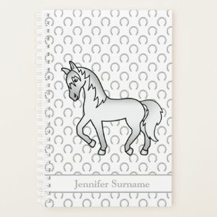 Grijze Cartoon Dravend Paard & Aangepaste Tekst Planner