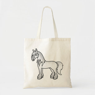 Grijze Cartoon Gypsy Vanner Shire Clydesdale Paard Tote Bag