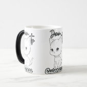 Grijze Cartoon Kitten met grote ogen Magische Mok (Voorkant links)