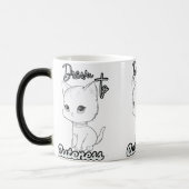 Grijze Cartoon Kitten met grote ogen Magische Mok (Links)