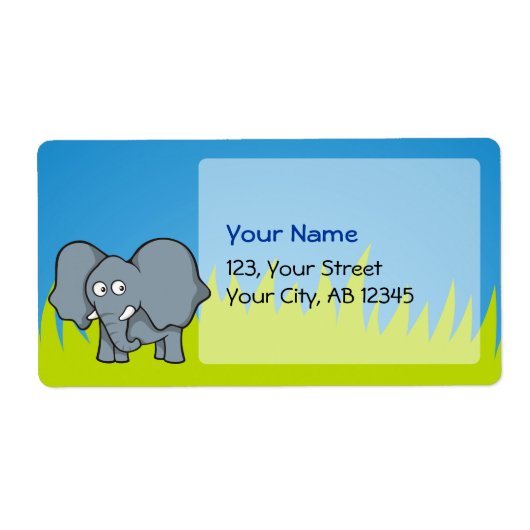 Grijze cartoon van olifanten etiket (Voorkant)
