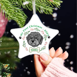 Grijze Cavoodle Hond Gepersonaliseerde Hand Tekeni Keramisch Ornament