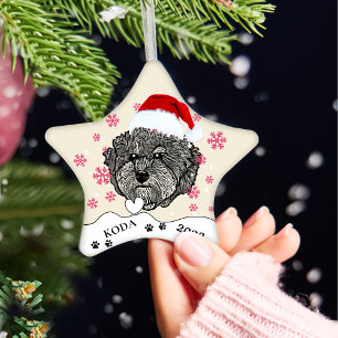 Grijze Cavoodle Hond Gepersonaliseerde Hand Tekeni Keramisch Ornament