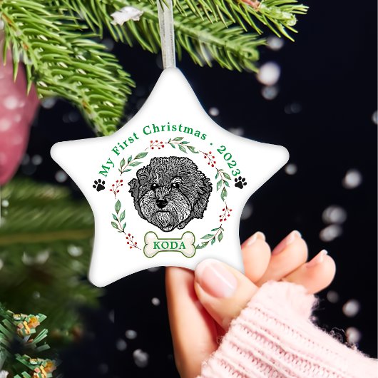Grijze Cavoodle Hond Gepersonaliseerde Hand Tekeni Keramisch Ornament
