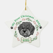 Grijze Cavoodle Hond Gepersonaliseerde Hand Tekeni Keramisch Ornament (Voorkant)