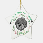 Grijze Cavoodle Hond Gepersonaliseerde Hand Tekeni Keramisch Ornament (Links)