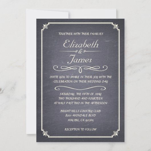 Grijze Chalkboard Wedding-uitnodigingen Kaart (Voorkant)
