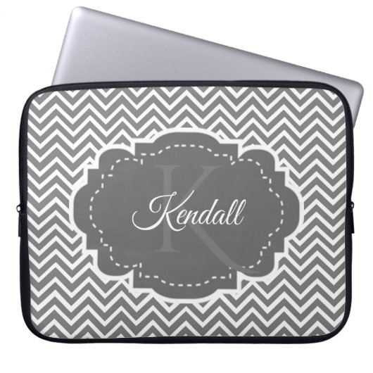 Grijze Chevron Aangepaste laptophoes Laptop Sleeve (Voorkant)