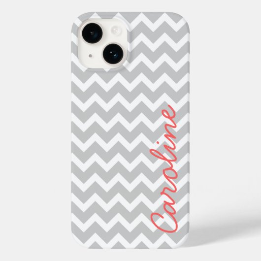 Grijze Chevron gepersonaliseerde aangepaste monogr Case-Mate iPhone Case (Achterkant)