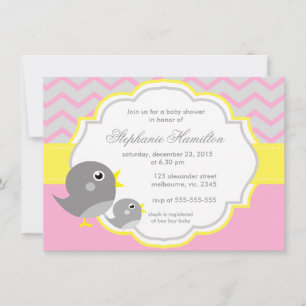 Grijze chevron lemon neutraal baby shower kaart