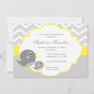 Grijze chevron lemon neutraal baby shower kaart