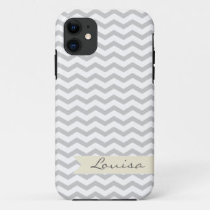 Grijze Chevron met beige gepersonaliseerd etiket Case-Mate iPhone Case