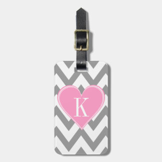 Grijze Chevron met roze monogram Bagagelabel