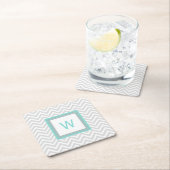 Grijze Chevron Monogrammed Paper Onderzetters (Insitu)