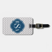 Grijze Chevron Navy Monogram Eerste Letter Bagagelabel (Voorkant horizontaal)