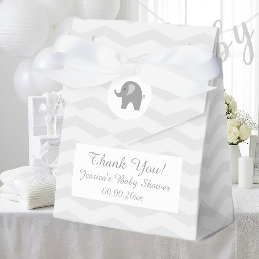 Grijze chevron-olifant baby shower partij gunstbox bedankdoosjes