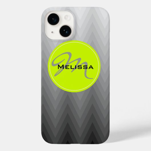 Grijze chevron ombre patroon Groene Monogram Naam Case-Mate iPhone Case (Achterkant)
