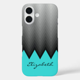 Grijze chevron ombre patroon turquoise Aangepaste  iPhone 16 Hoesje
