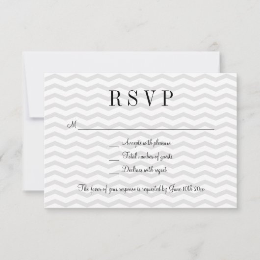 Grijze chevron patroon RSVP bruiloft antwoord kaar (Voorkant)