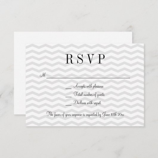 Grijze chevron patroon RSVP bruiloft antwoord kaar (Voorkant / Achterkant)