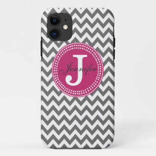 Grijze Chevron & Roze Monogram iPhone Case