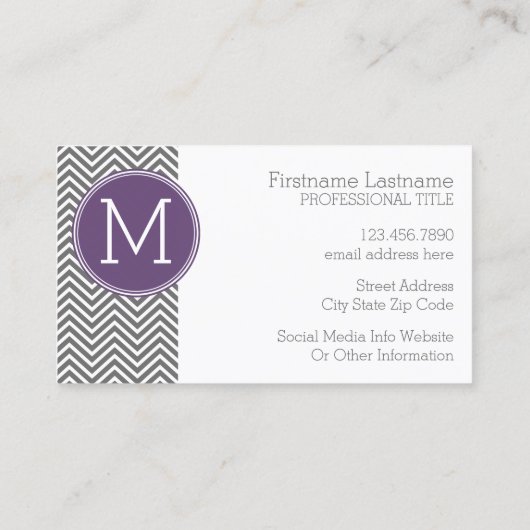 Grijze Chevrons met Classic Custom Monogram Visitekaartje (Achterkant)