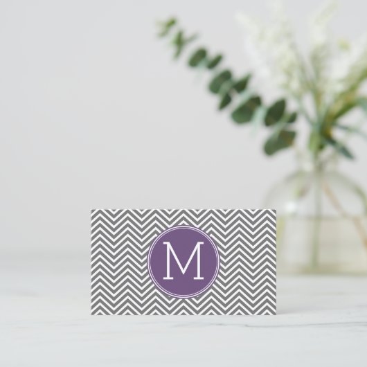Grijze Chevrons met Classic Custom Monogram Visitekaartje (Staand voorkant)