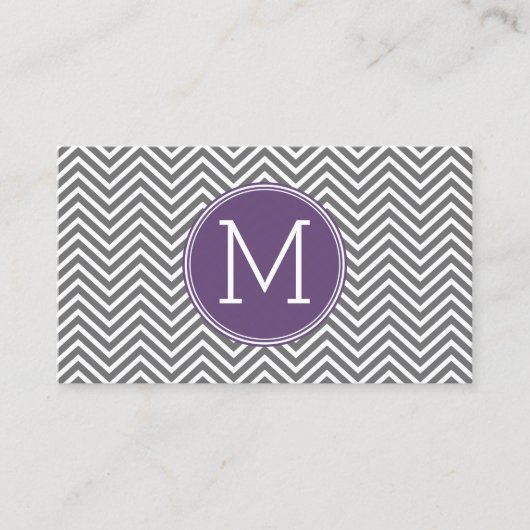 Grijze Chevrons met Classic Custom Monogram Visitekaartje (Voorkant)
