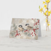 Grijze Chickadees met Rode Bessen Kaart (Gele Bloem)