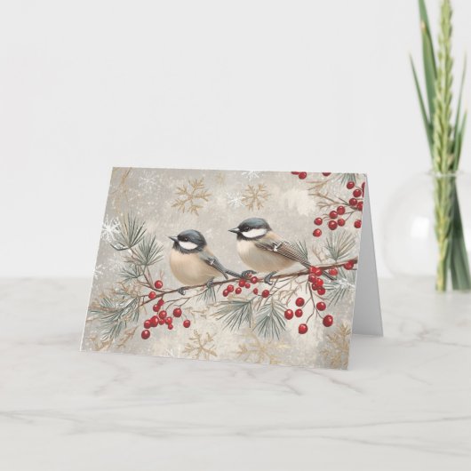 Grijze Chickadees met Rode Bessen Kaart (Voorkant)