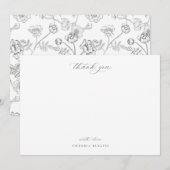  grijze Chinoiserie Floral bedankt Notitiekaartje (Voorkant / Achterkant)