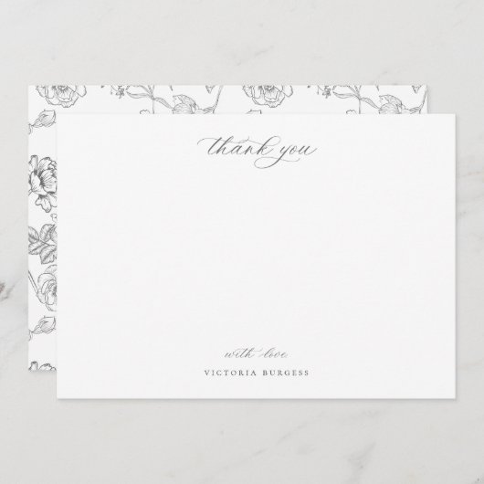  grijze Chinoiserie Floral bedankt Notitiekaartje (Voorkant / Achterkant)