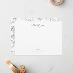  grijze Chinoiserie Floral bedankt Notitiekaartje