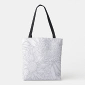 Grijze Chrysanten Lijntekening met Naam Tote Bag (Achterkant)