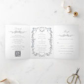 Grijze Classic Franse Victoriaans Bloemen Huwelijk Drieluik Uitnodiging (Binnen)