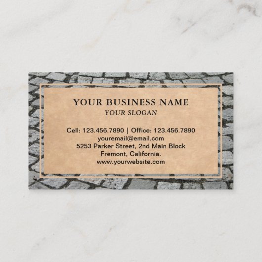 Grijze Cobblestone Walkway Sidewalk Stone Work Pav Visitekaartje (Achterkant)