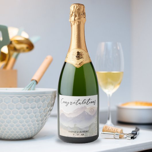 Grijze Colorado Mountain bruiloft Sparkling Wijnetiket