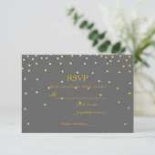 Grijze Confetti Stippen met goudkoorts RSVP-Kaart RSVP Kaartje (Staand voorkant)