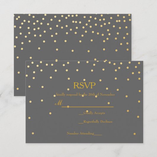 Grijze Confetti Stippen met goudkoorts RSVP-Kaart RSVP Kaartje (Voorkant / Achterkant)