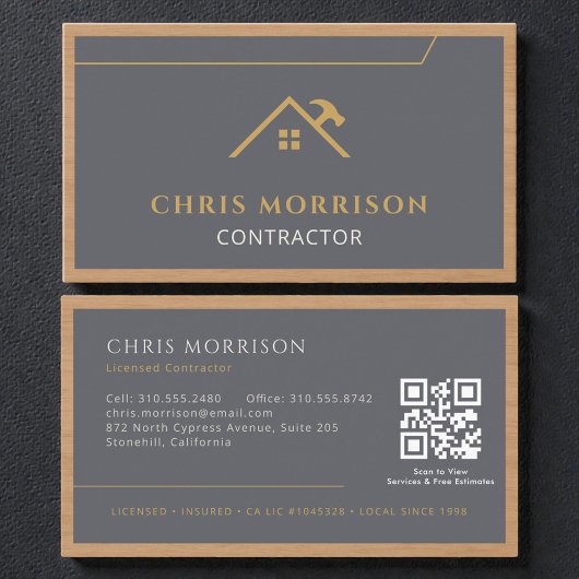 Grijze constructie professionele houten QR-code Visitekaartje