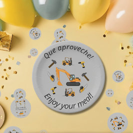 Grijze constructie thema verjaardag jongen tweetal papieren bordje