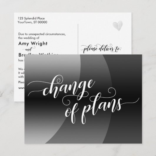 Grijze Curven Verandering van Plannen Bruiloft Upd Briefkaart (Voorkant / Achterkant)