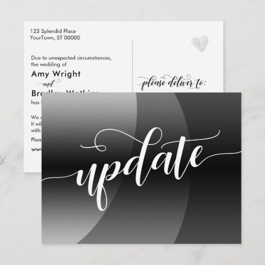 Grijze Curves Uitgestelde bruiloft Update Notice Briefkaart (Voorkant / Achterkant)