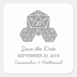 Grijze D20 Dobbelsteen Bewaar de Datum Stickers