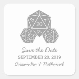 Grijze D20 Dobbelsteen Save the Date Stickers