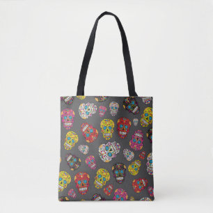 Grijze dag van de dode kleurrijke suikerschedel tote bag
