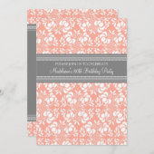 Grijze Damask 80e Birthday Party Kaart (Voorkant / Achterkant)